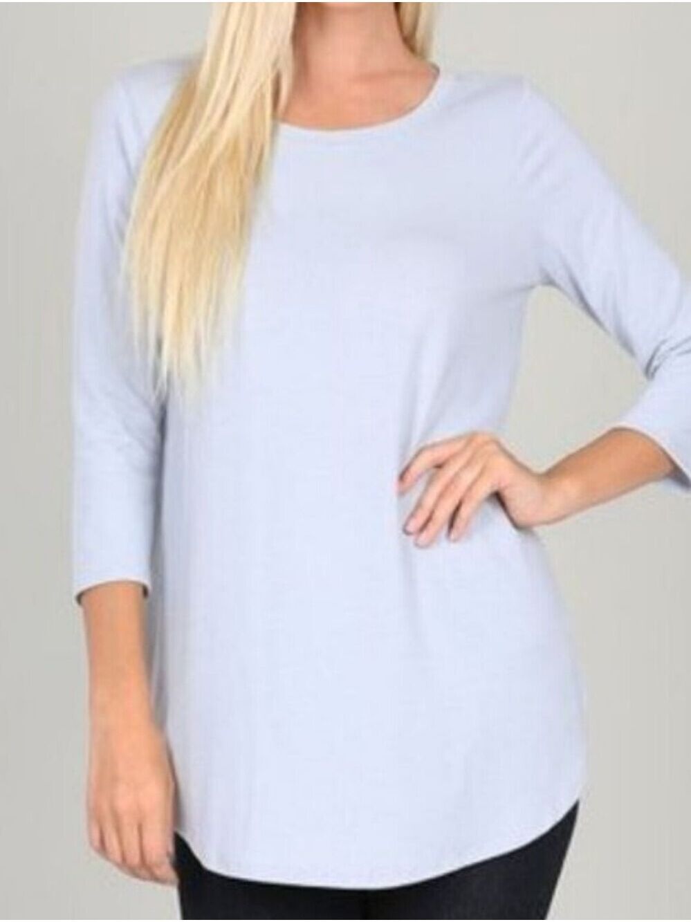 ZENANA 3/4 Sleeve Curved Hem Tee Top Blue Size Small NWT